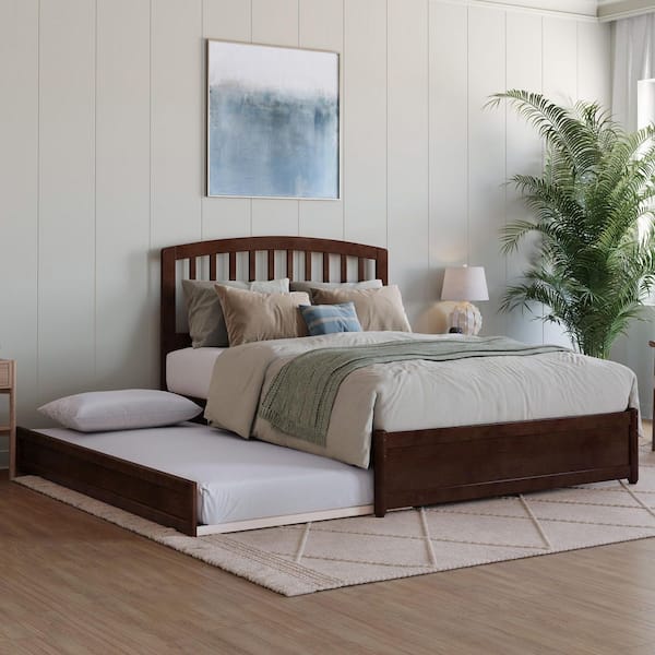 AFI Lucia Walnut Brown Solid Wood Frame Full Platform Bed with Panel Footboard and Twin Trundle