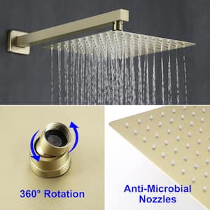 2-Spray Patterns with 1.8 GPM 10 in. Tub Wall Mount Dual Shower Heads in Brushed Gold (Valve Included)