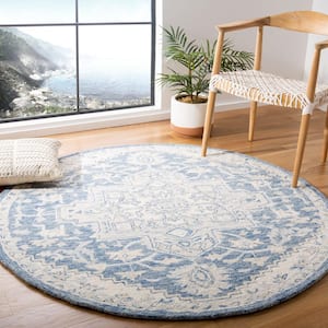 Micro-Loop Blue/Ivory 5 ft. x 5 ft. Round Medallion Floral Area Rug