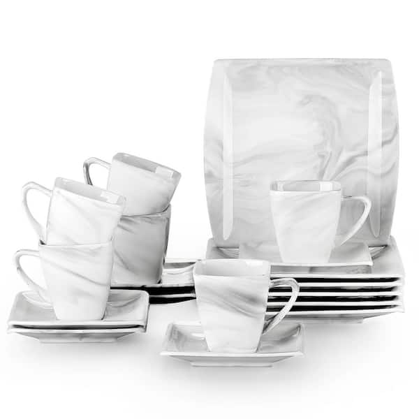 MALACASA Plates and Bowls Sets for 6, 30-Piece Marble Grey Square