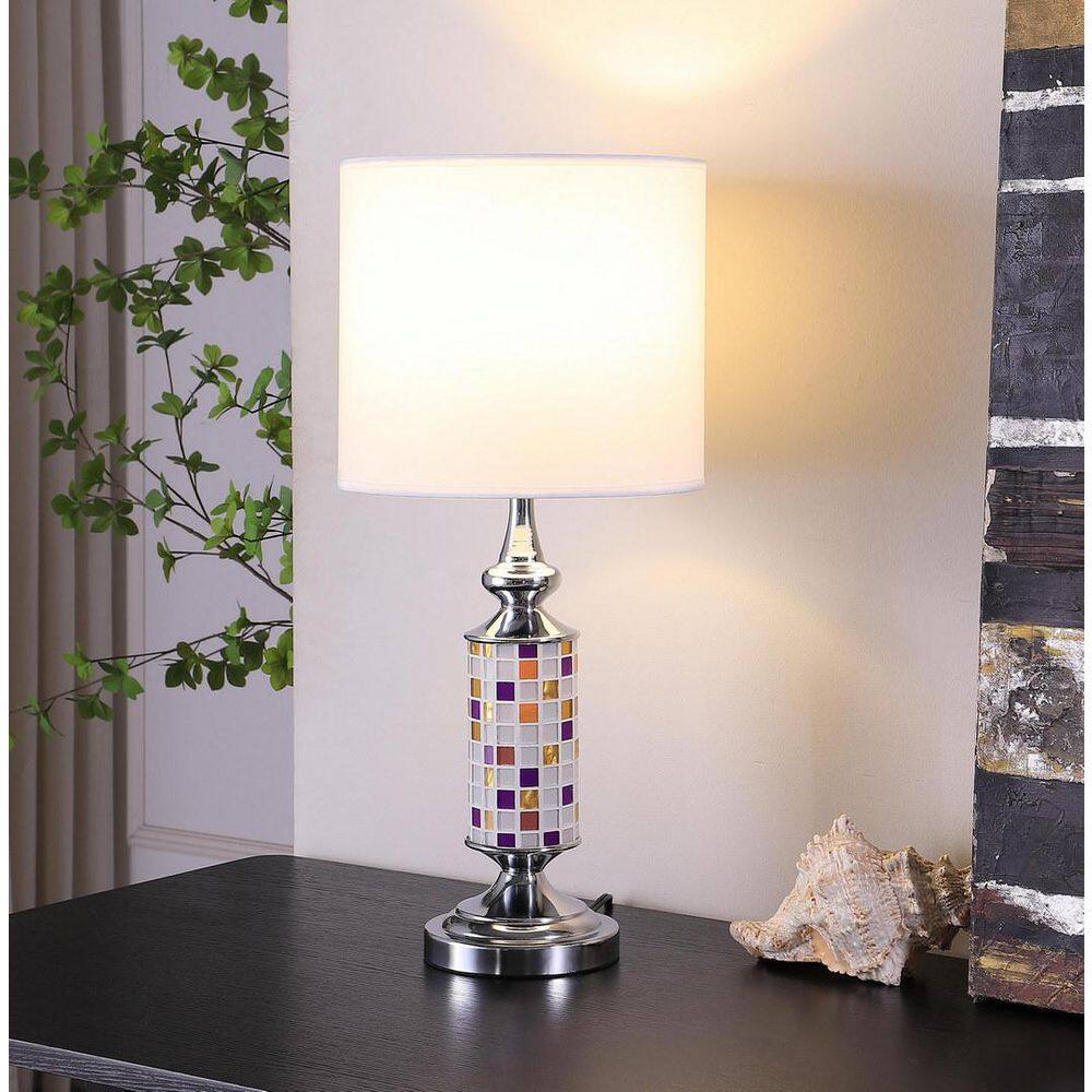 24 in. Silver Bedside, Task and Reading Table Lamp for Living Room, Bedroom with White Linen Shade No Bulbs Included price history on PriceWatchPro