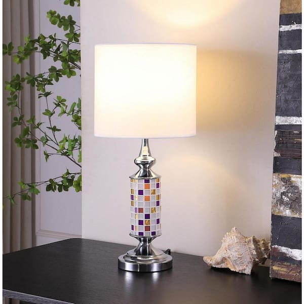 24 in. Silver Bedside, Task and Reading Table Lamp for Living Room, Bedroom with White Linen Shade No Bulbs Included