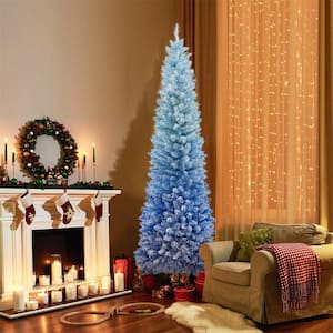 6 ft. Blue Unlit Gradient Snow Flocked Artificial Christmas Tree with 435 Lush Branch Tips