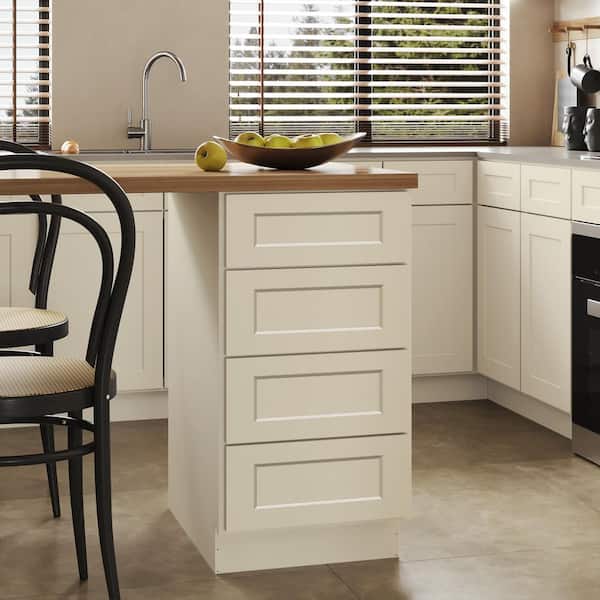 Hausvita 15 in. W x 24 in. D x 34.5 in. H in Antique White Plywood Ready to Assemble Kitchen Base Cabinet with 4 Drawers