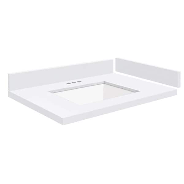 Transolid Silestone 28 in. W x 22.25 in. D Quartz White Rectangular Single Sink Vanity Top in Miami White