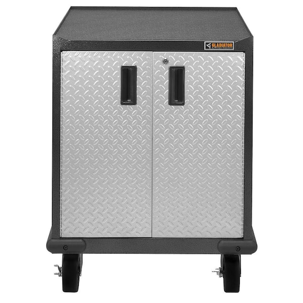 Gladiator Premier Series Pre-Assembled Steel Freestanding Garage Cabinet in Silver with Casters (28 in. W x 35 in. H x 25 in. D)
