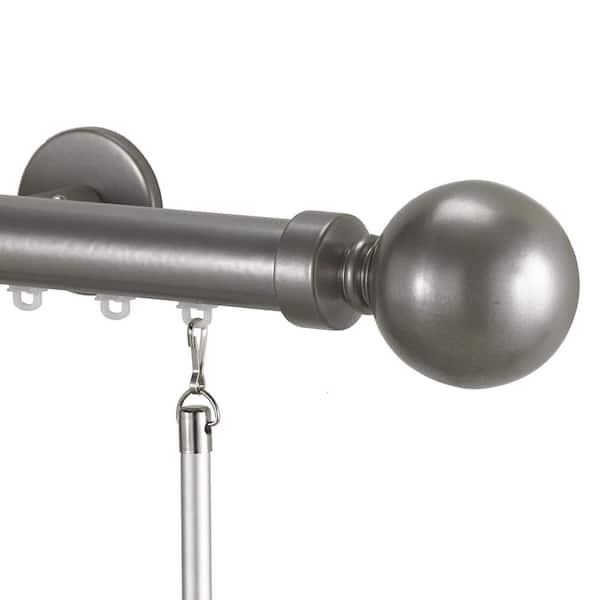 Tekno Pro 84 in. Non-Adjustable 1.13 in. Diameter Traverse Curtain Rod Set with Ball Finial in Silver
