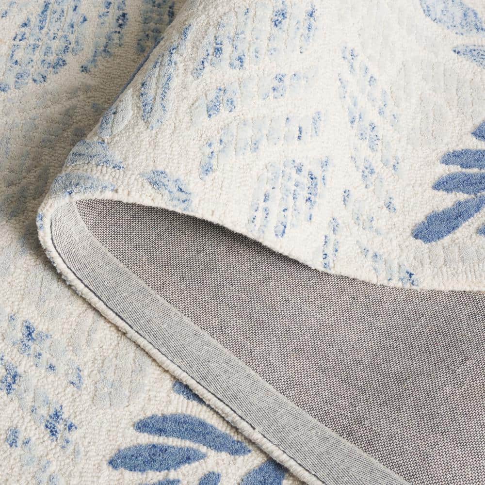 Ivory and Blue Floral Hand Tufted Wool Rug, 3' x 5'