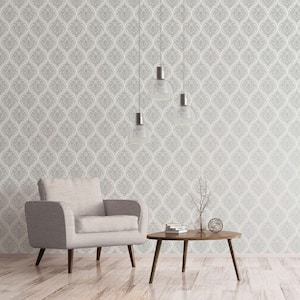 Emporium Collection Cream and Silver Ogee Embossed Metallic Finish Non-woven Wallpaper Roll
