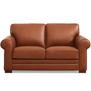 Brookfield 70 in. Cinnamon Brown Top Grain Leather 2-Seater Loveseat with Removable Cushions