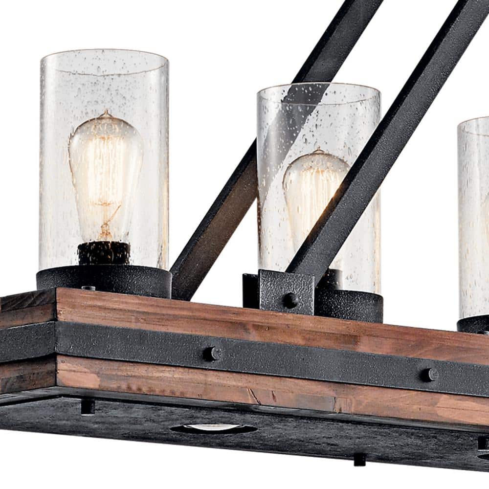 Auburn Stained Wood and Bronze 5-Light Linear Chandelier