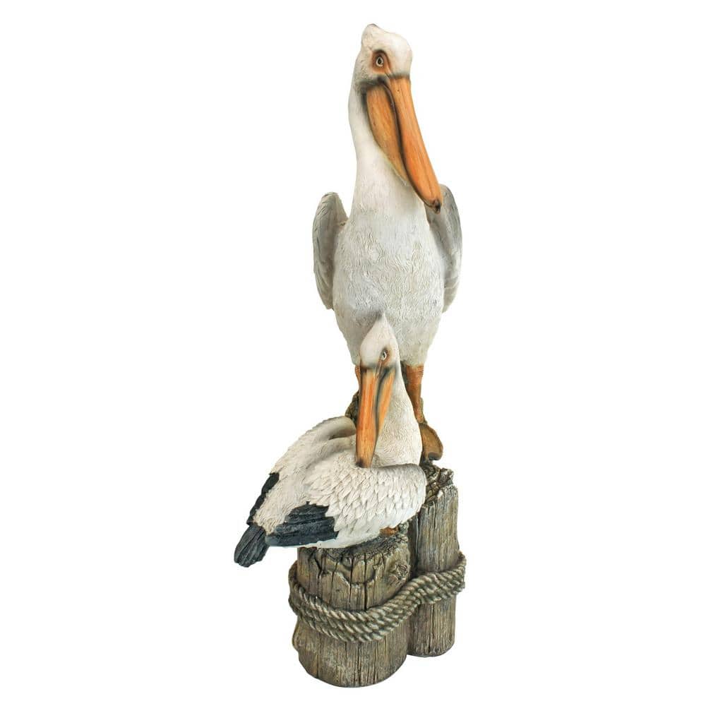 Coastal Pelican Pair on Faux Wood Pilings Statue