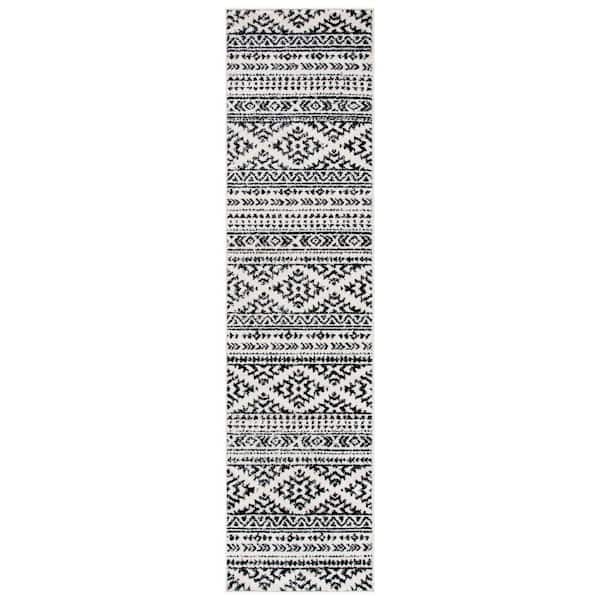 Tulum Ivory/Black 2 ft. x 15 ft. Geometric Runner Rug
