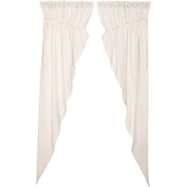 Burlap Antique White 36 in. W x 84 in. L Cotton Light Filtering Rod Pocket Farmhouse Prairie Window Curtain Pair