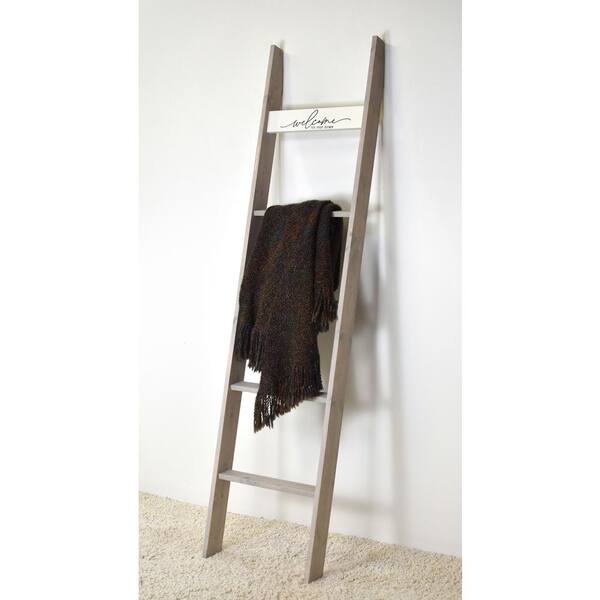 Welcome to our Home 72 in. Light Gray Farmhouse Blanket Ladder