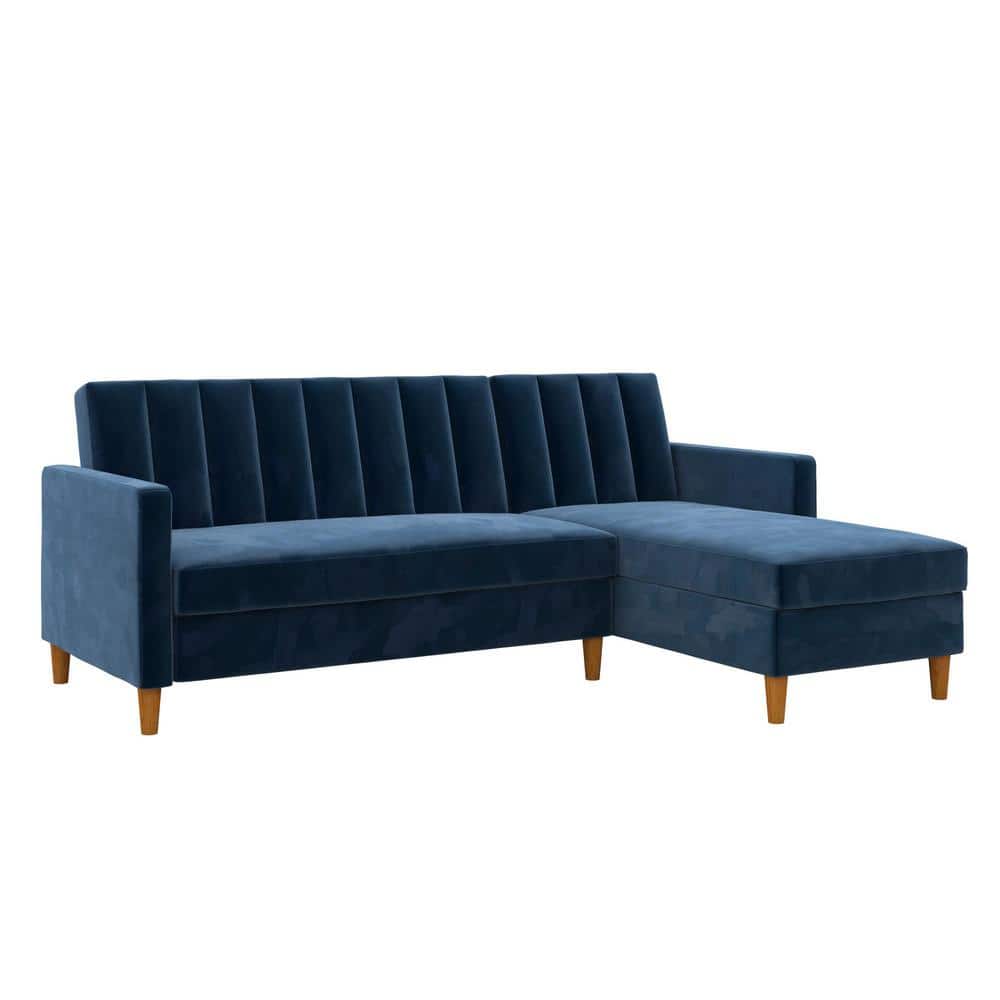 DHP Nelly Navy Velvet Futon Sectional with Storage DE74567 The Home Depot