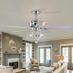 52 in. Smart Indoor Chrome Ceiling Fan with Remote Control and 5 Blades Reversible Quiet Motor Crystal Chandelier Fan