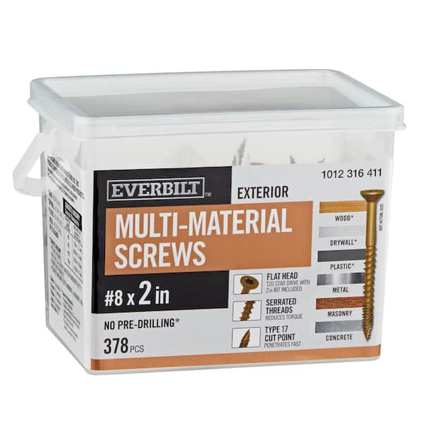 8 x 2 in. Brown 6-Lobe Torx Drive Exterior Flat Head Multi-Material Screw 3 lbs.-Box (378-Piece)