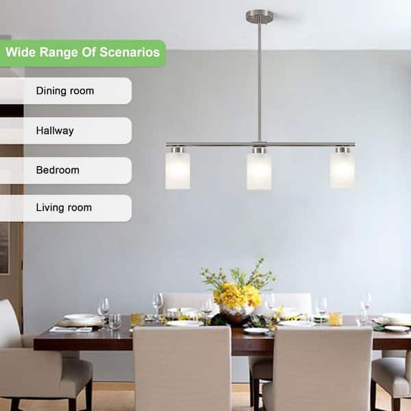 HLJYNJM 3-Light Nickel Modern Linear Chandelier with Glass Shade