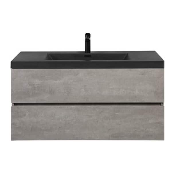 Boosicavelly 42 in. W x 20 in. D x 22 in. H Single Sink Floating Bath Vanity in Cement Grey with Matte Black Quartz Sand Top