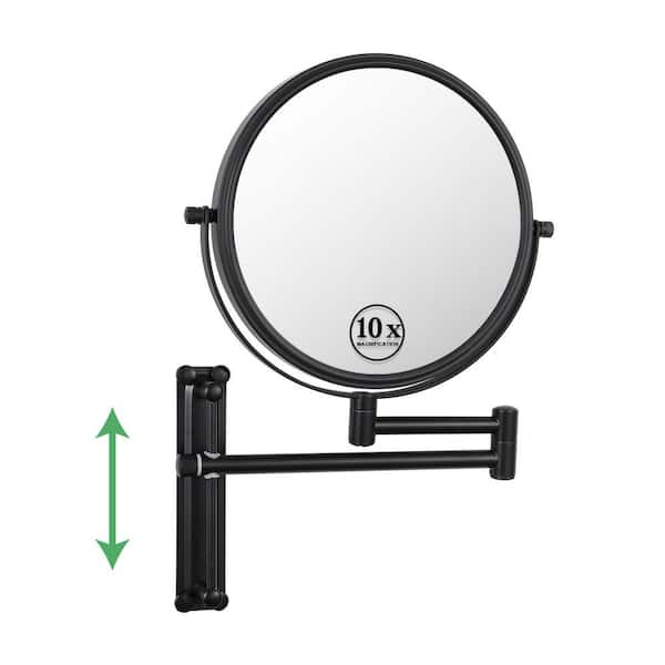 JimsMaison 8.7 in. W x 13 in. H Round Metal Framed Magnifying Wall Bathroom Vanity Mirror in Black