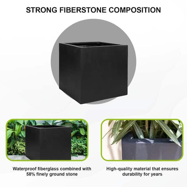 Block Extra Large 24 in. Tall Black Fiberstone Indoor Outdoor Modern Square Planter