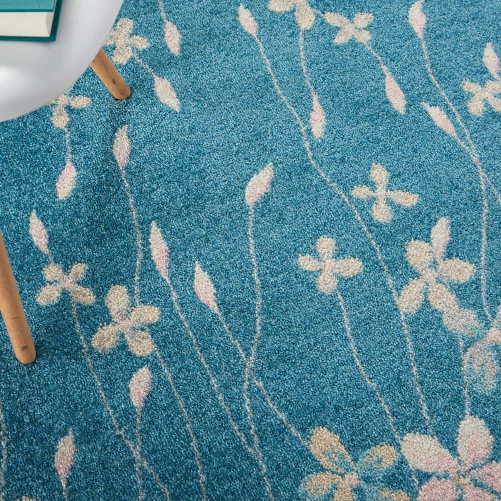 Tranquil Turquoise Floral Viscose 5'3" x 7'3" Area Rug