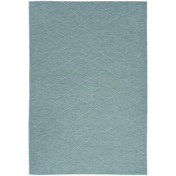 Nourison Washable Solutions Aqua 5 ft. x 7 ft. Diamond Contemporary Area Rug