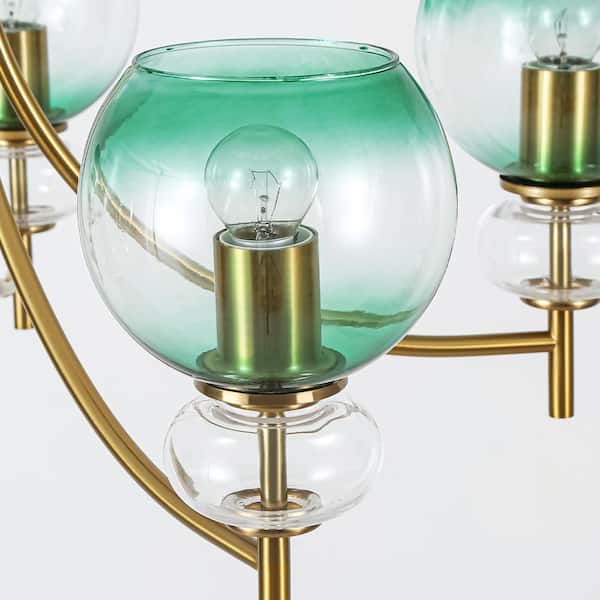 Ayden 5-Light Modern Glam Gold Branch Sputnik Gradient Green Glass Globe Chandelier with Clear Glass Accents