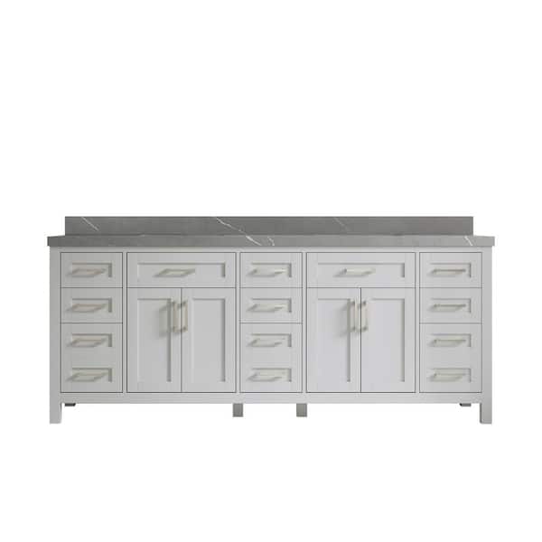 Willow Collections Cambridge 84 in. W x 22 in. D x 36 in. H Double Sink Bath Vanity in Gray with 2 in. Piatra Quartz Top