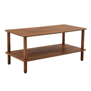 40.00 in. Modern 2-Tier Walnut Rectangular Wood Coffee Table with Open Storage Shelf for Living Room