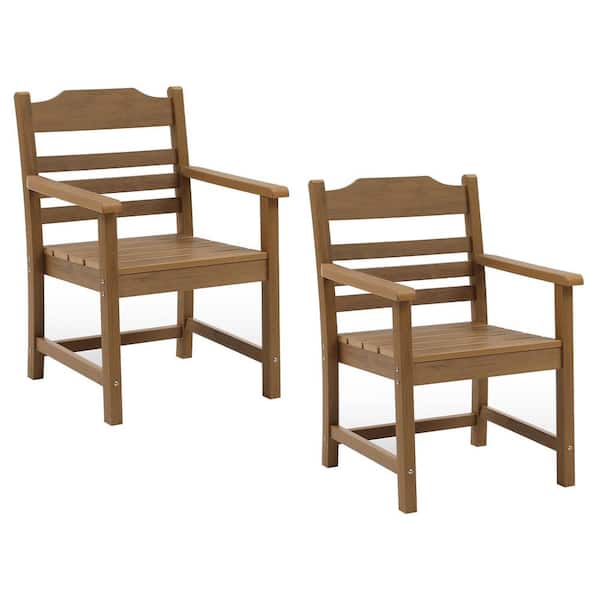 moda furnishings Latte Brown Imitation Light Teak Wood Grain Texture HIPS Outdoor Patio Dining Chair with Armrest Set of 2