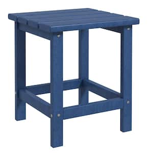 Blue HDPE Outdoor Adirondack Side Table, Weather Resistant Square Patio End Table for Porch, Pool, Balcony