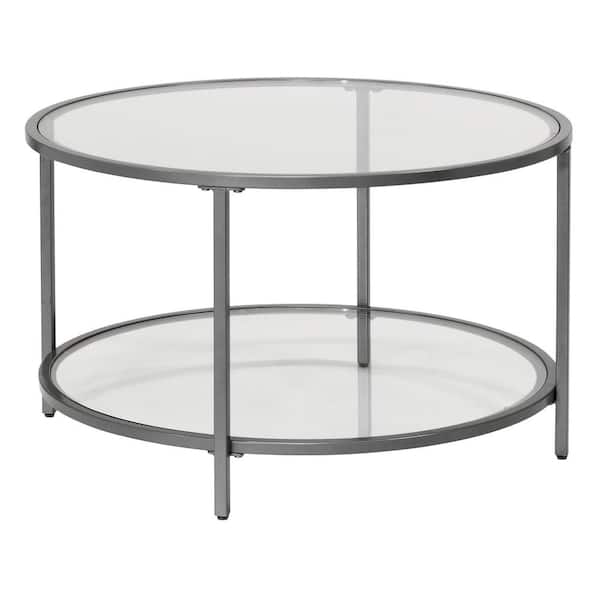 Studio Designs Home Camber Elite 28 in. Pewter Round Glass Coffee Table with Metal Frame