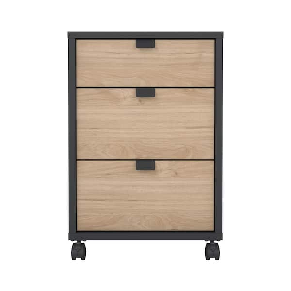 Sign Matte Grey/Jackson Hickory 23.95 in. 3 Drawer Mobile Cabinet