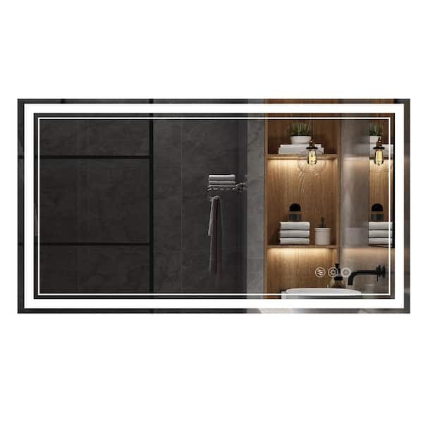 BBE 72 in. W x 36 in. H Large Rectangular Frameless Anti-Fog Bright Front LED Light Wall Mounted Bathroom Vanity Mirror
