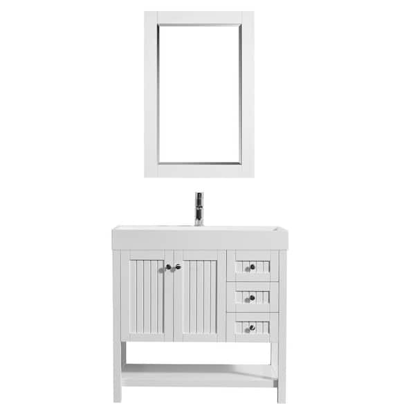 ROSWELL Pavia 36 in. W x 18 in. D Vanity in White with Acrylic Vanity Top in White with White Basin and Mirror