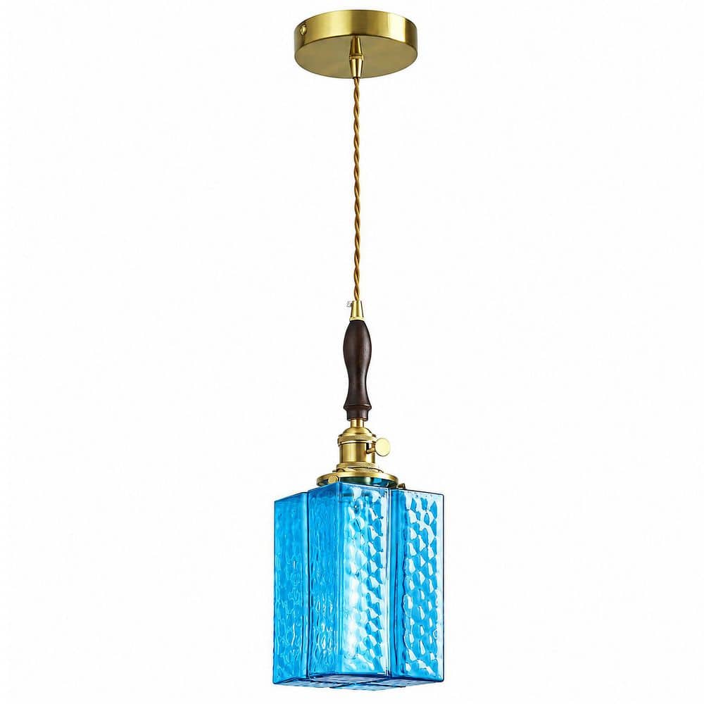 Home Lighting 60W 1-Light Blue 1-Pack Tall Square Hammered Glass Adjustable Vintage Pendant Light for Kitchen Island price history on PriceWatchPro