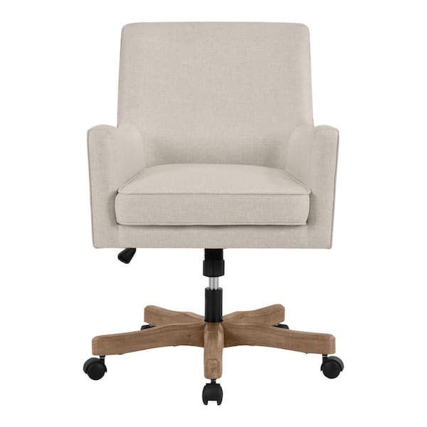 Cosgrove Biscuit Beige Upholstered Office Chair with Arms and Adjustable Wood Base