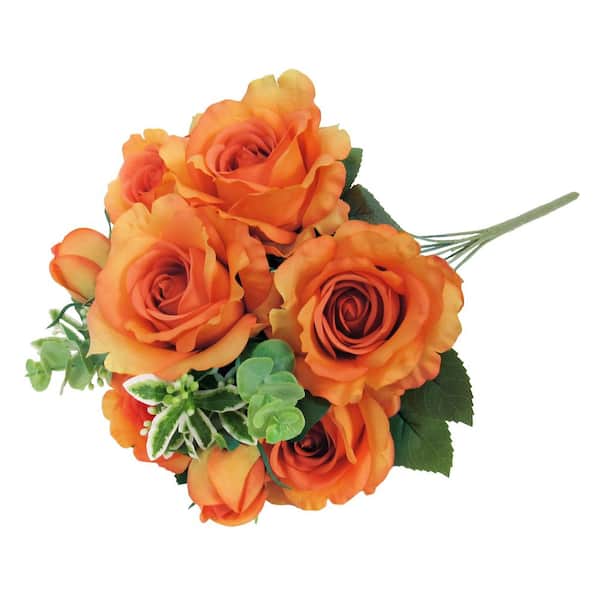 20 in. Deluxe Orange Artificial Sweet Rose Flower Stem Bush Bouquet (Set of 2)