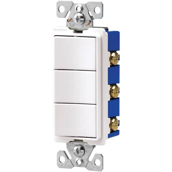 Eaton 15 Amp Three Single Pole Combination Decorator Light Switch - White
