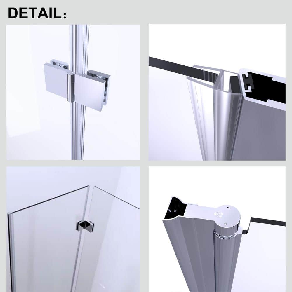 Chrome Bifold Frameless Glass Shower Door 34-35.5" W x 72" H