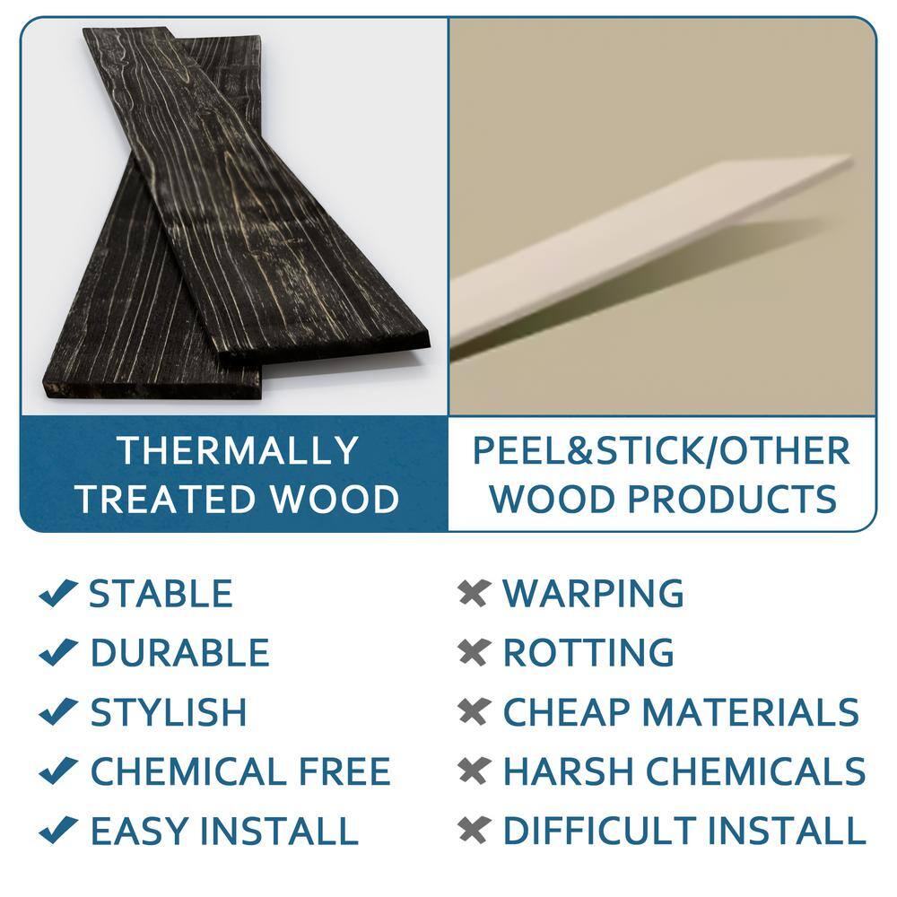 Charcoal Black Solid Pine Wood Wall Planks Set