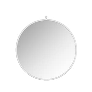 Haylo 36 in. W x 36 in. H Large Round Metal Framed Wall Bathroom Vanity Mirror in Silver