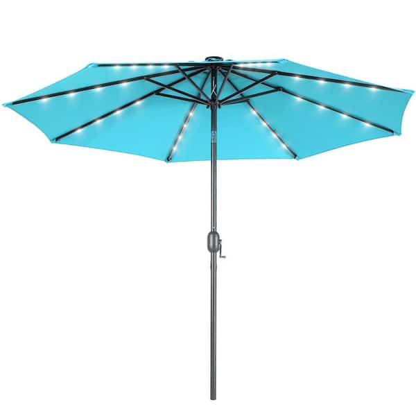 10 ft. Steel Solar Market Patio Umbrella Outdoor Table Umbrella With Tilt Button in Lake Blue