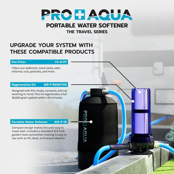 Portable Water Softener Pro 16,000 Grain Premium Grade RV, Trailers, Boats, Mobile Car Washing, Highflow 3/4in. GH Ports Portable Water Softener Pro 16,000 Grain Premium Grade RV, Trailers, Boats, Mobile Car Washing, Highflow 3/4in. GH Ports