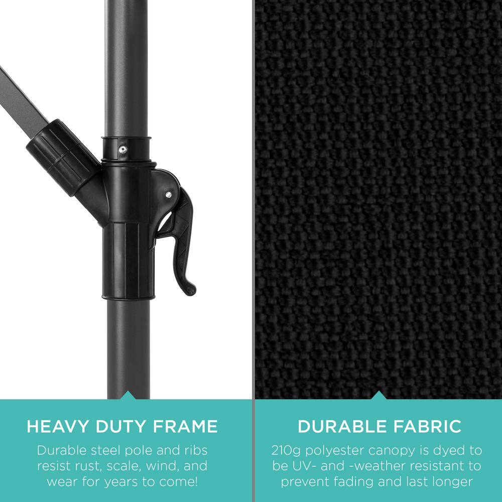 10ft Black Aluminum Offset Hanging Patio Umbrella with Easy Tilt Adjustment