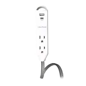 6 ft. 2-Outlet Surge Protector, USB-A 2.4 Amp, USB-C 15-Watt, 400 Joules Braid Cord