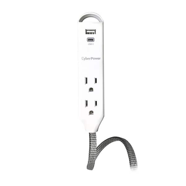 CyberPower 6 ft. 2-Outlet Surge Protector, USB-A 2.4 Amp, USB-C 15-Watt, 400 Joules Braid Cord