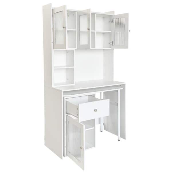 39 in. White Wood 1-Drawer Computer Desk with 90° Rotating Desktop